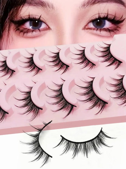 Asiteo 5 Pairs Manga Lash Natural Lightweight Criss-Cross Fairy Soft Short 3D Full Strip False Eyelashes