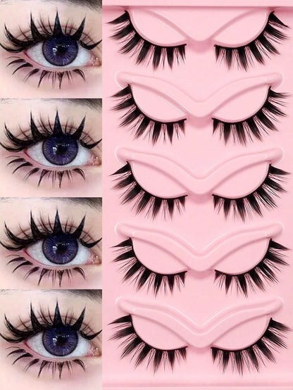 Asiteo 5 Pairs Manga Lashes- Full Strip, Wispy & Thick, Cosplay Natural Doll Eye Look For Halloween & Parties