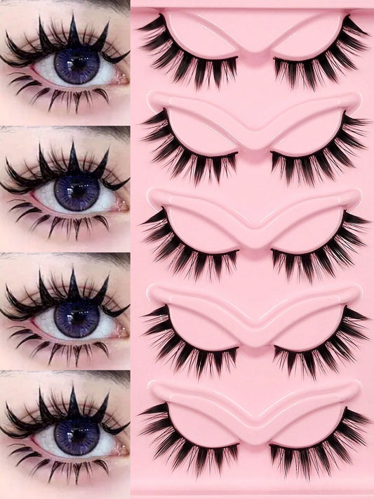 Asiteo 5 Pairs Manga Lashes- Full Strip, Wispy & Thick, Cosplay Natural Doll Eye Look For Halloween & Parties