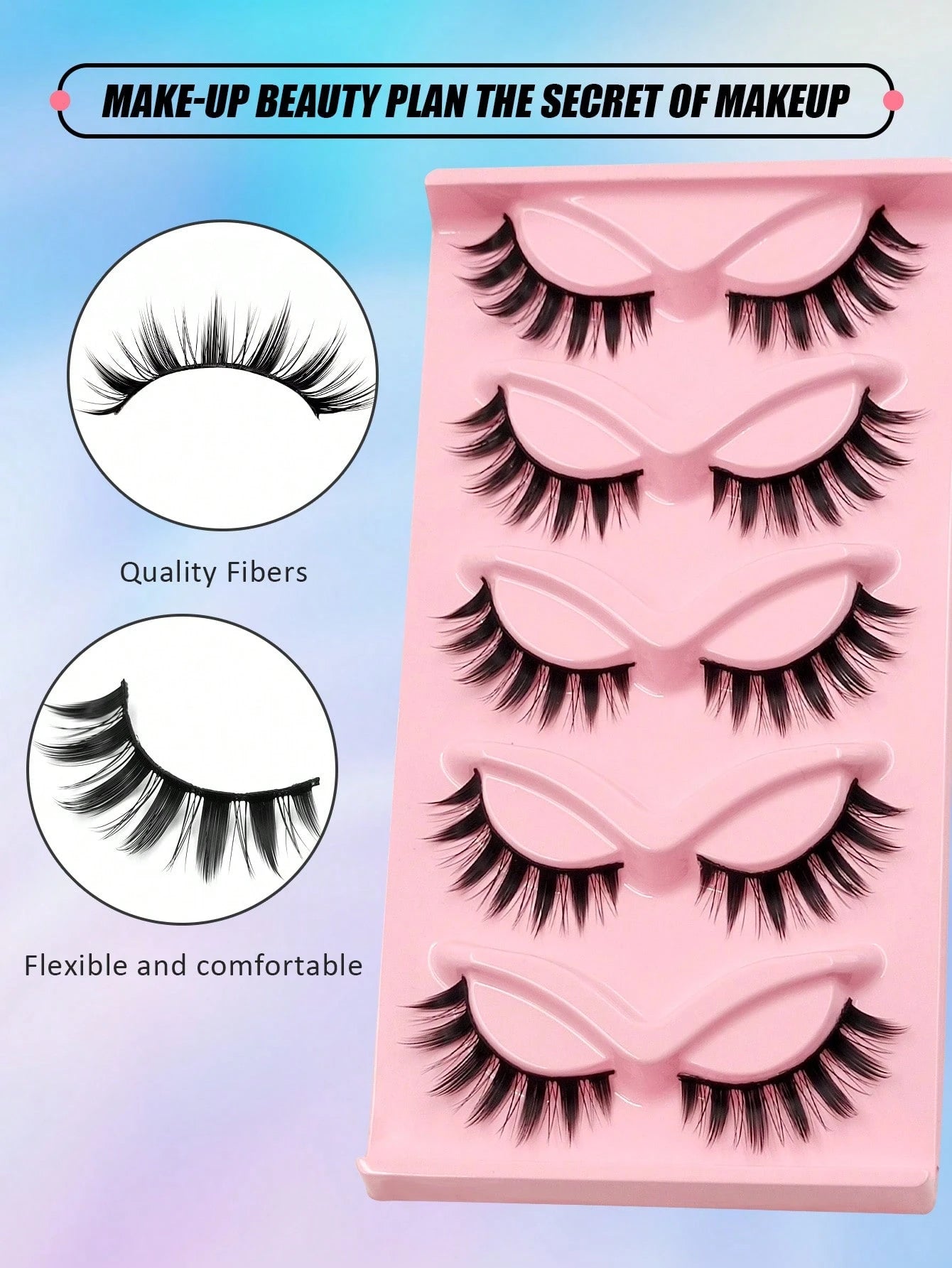 Asiteo 5 Pairs Manga Lashes- Full Strip, Wispy & Thick, Cosplay Natural Doll Eye Look For Halloween & Parties