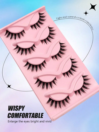 Asiteo 5 Pairs Manga Lashes- Full Strip, Wispy & Thick, Cosplay Natural Doll Eye Look For Halloween & Parties
