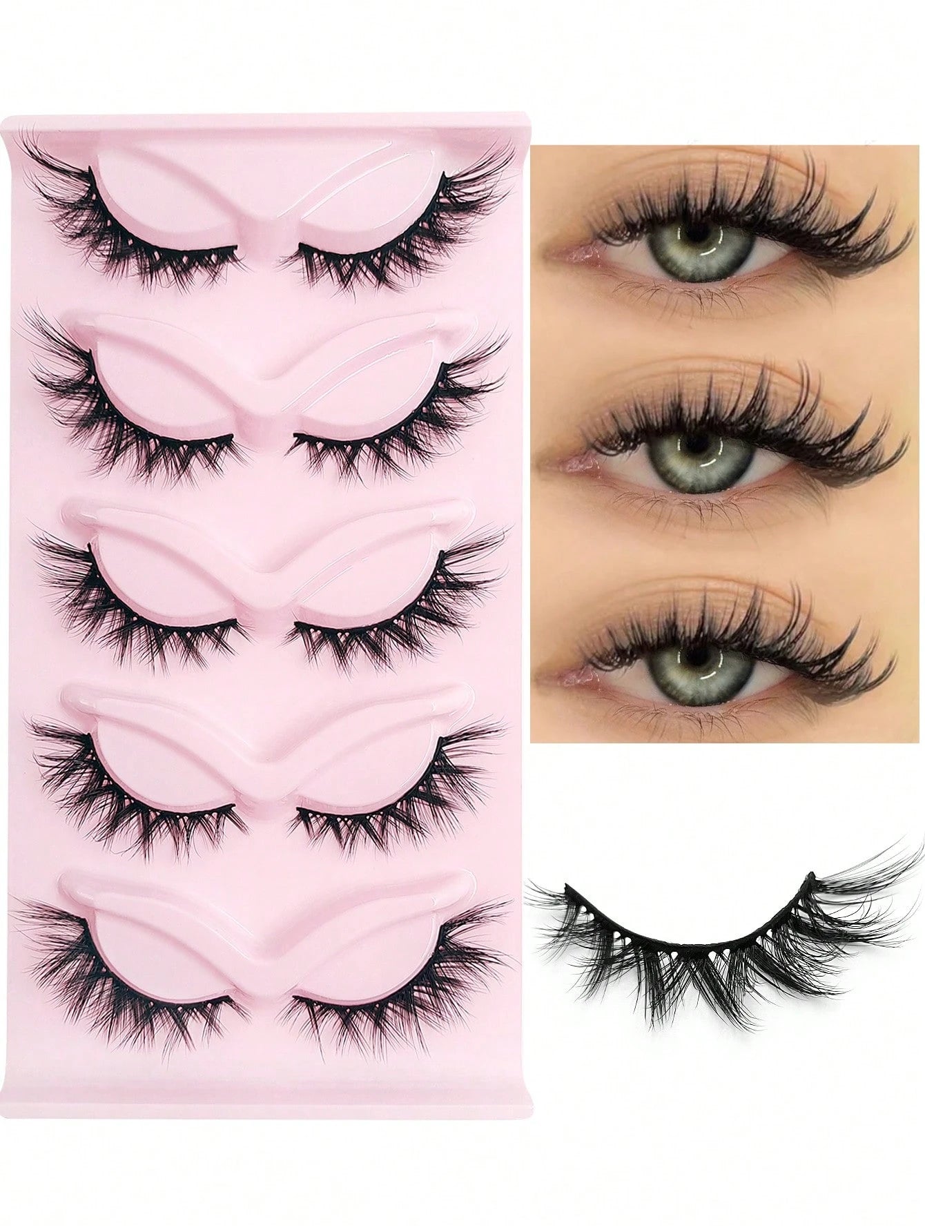 Asiteo 5 Pairs Manga Lashes- Full Strip, Wispy & Thick, Cosplay Natural Doll Eye Look For Halloween & Parties