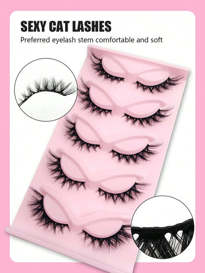 Asiteo 5 Pairs Manga Lashes- Full Strip, Wispy & Thick, Cosplay Natural Doll Eye Look For Halloween & Parties