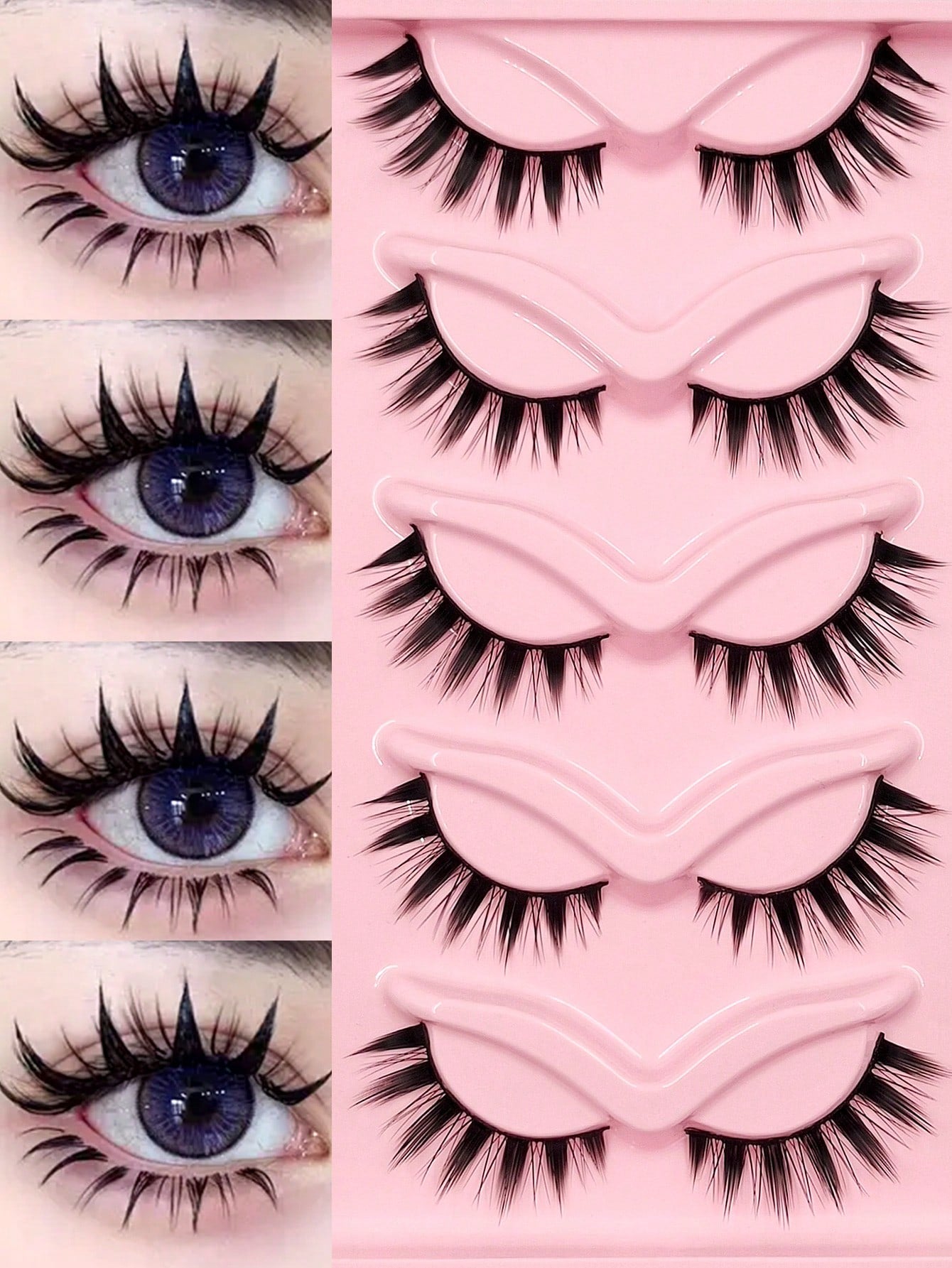 Asiteo 5 Pairs Manga Lashes- Full Strip, Wispy & Thick, Cosplay Natural Doll Eye Look For Halloween & Parties