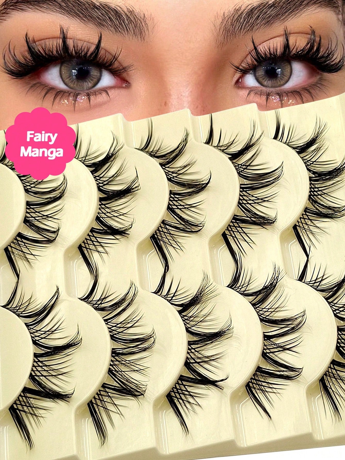Asiteo 5 Pairs Realistic Spiky Cartoon Anime False Eyelashes, Transparent Band Criss-Cross Lashes, Suitable For Daily Wear And Cosplay Occasions