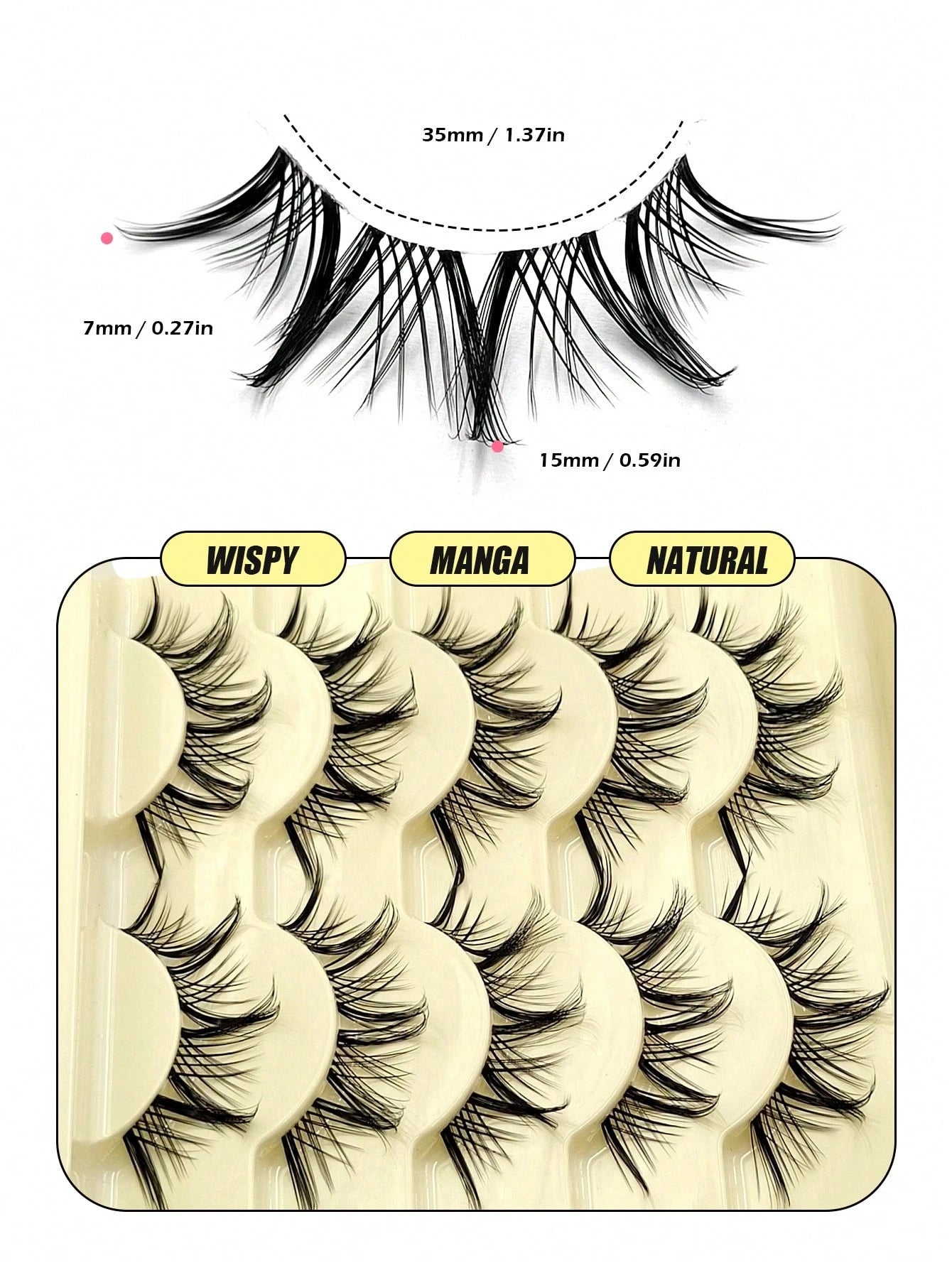 Asiteo 5 Pairs Realistic Spiky Cartoon Anime False Eyelashes, Transparent Band Criss-Cross Lashes, Suitable For Daily Wear And Cosplay Occasions