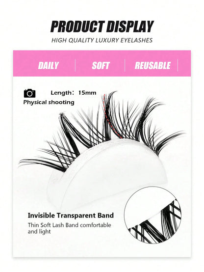 Asiteo 5 Pairs Realistic Spiky Cartoon Anime False Eyelashes, Transparent Band Criss-Cross Lashes, Suitable For Daily Wear And Cosplay Occasions