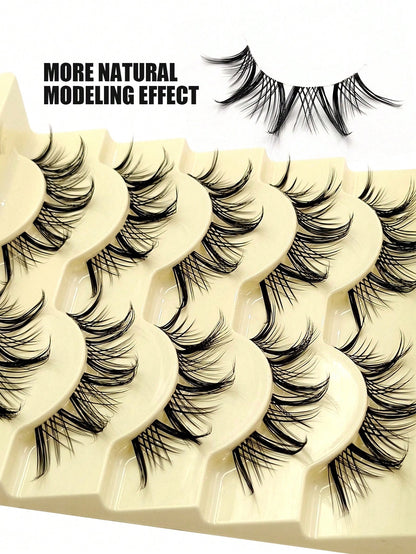 Asiteo 5 Pairs Realistic Spiky Cartoon Anime False Eyelashes, Transparent Band Criss-Cross Lashes, Suitable For Daily Wear And Cosplay Occasions
