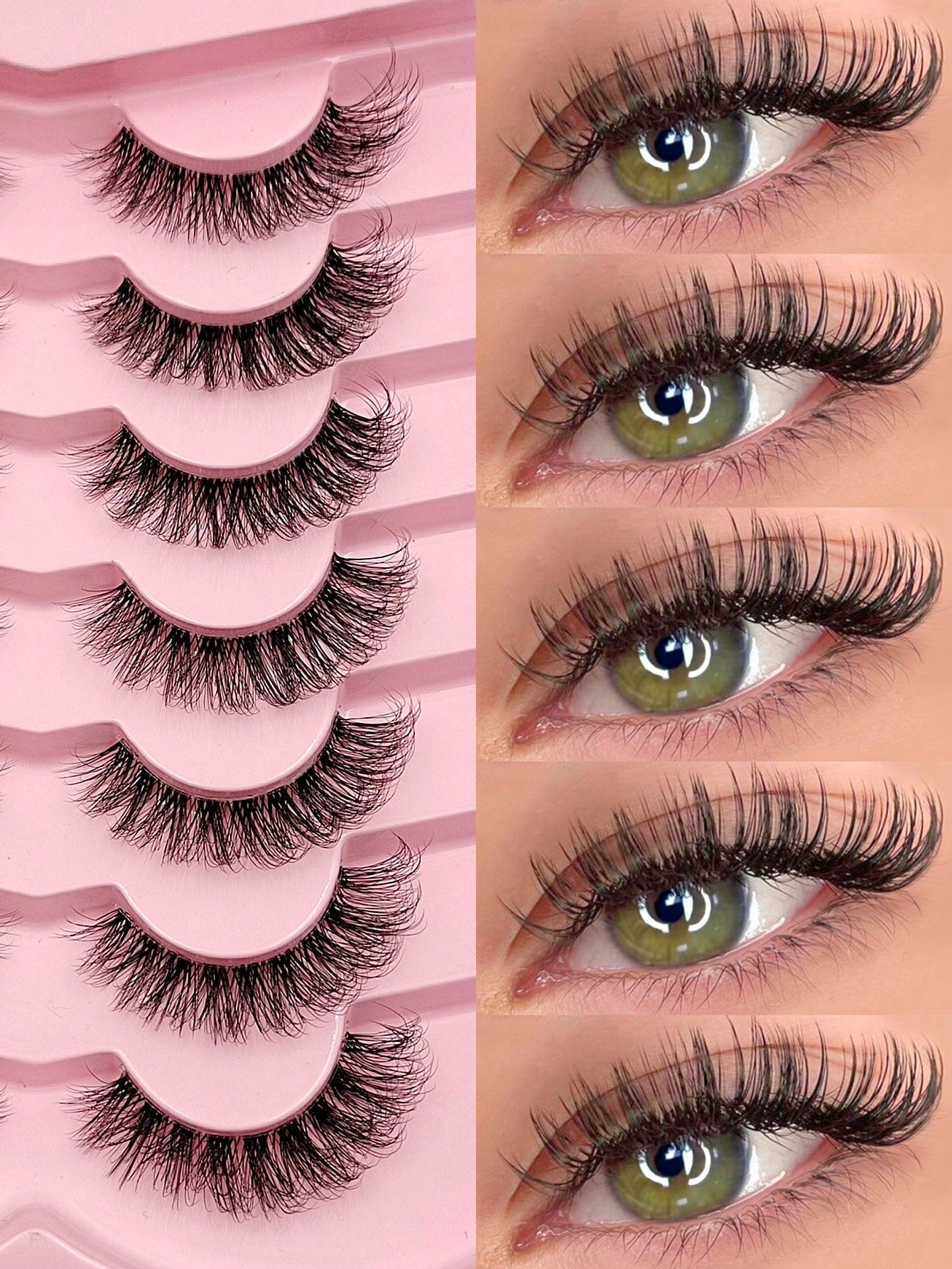 Asiteo 7 Pairs Fluffy Cat Eye False Eyelashes, Natural & Realistic Mink Lashes, Soft & Voluminous, Long Wispy Ends, Suitable For Daily Use