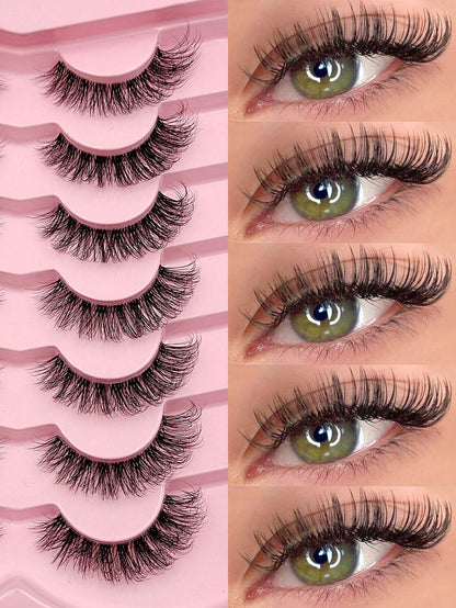 Asiteo 7 Pairs Fluffy Cat Eye False Eyelashes, Natural & Realistic Mink Lashes, Soft & Voluminous, Long Wispy Ends, Suitable For Daily Use