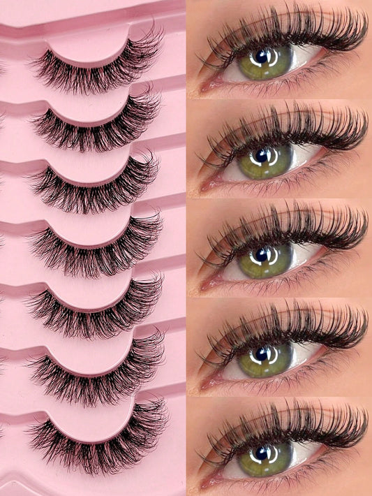 Asiteo 7 Pairs Fluffy Cat Eye False Eyelashes, Natural & Realistic Mink Lashes, Soft & Voluminous, Long Wispy Ends, Suitable For Daily Use
