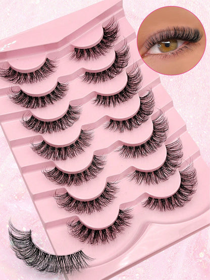 Asiteo 7 Pairs Fluffy Cat Eye False Eyelashes, Natural & Realistic Mink Lashes, Soft & Voluminous, Long Wispy Ends, Suitable For Daily Use
