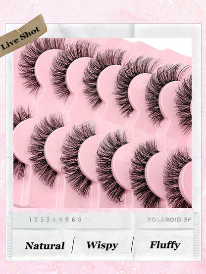 Asiteo 7 Pairs Fluffy Cat Eye False Eyelashes, Natural & Realistic Mink Lashes, Soft & Voluminous, Long Wispy Ends, Suitable For Daily Use
