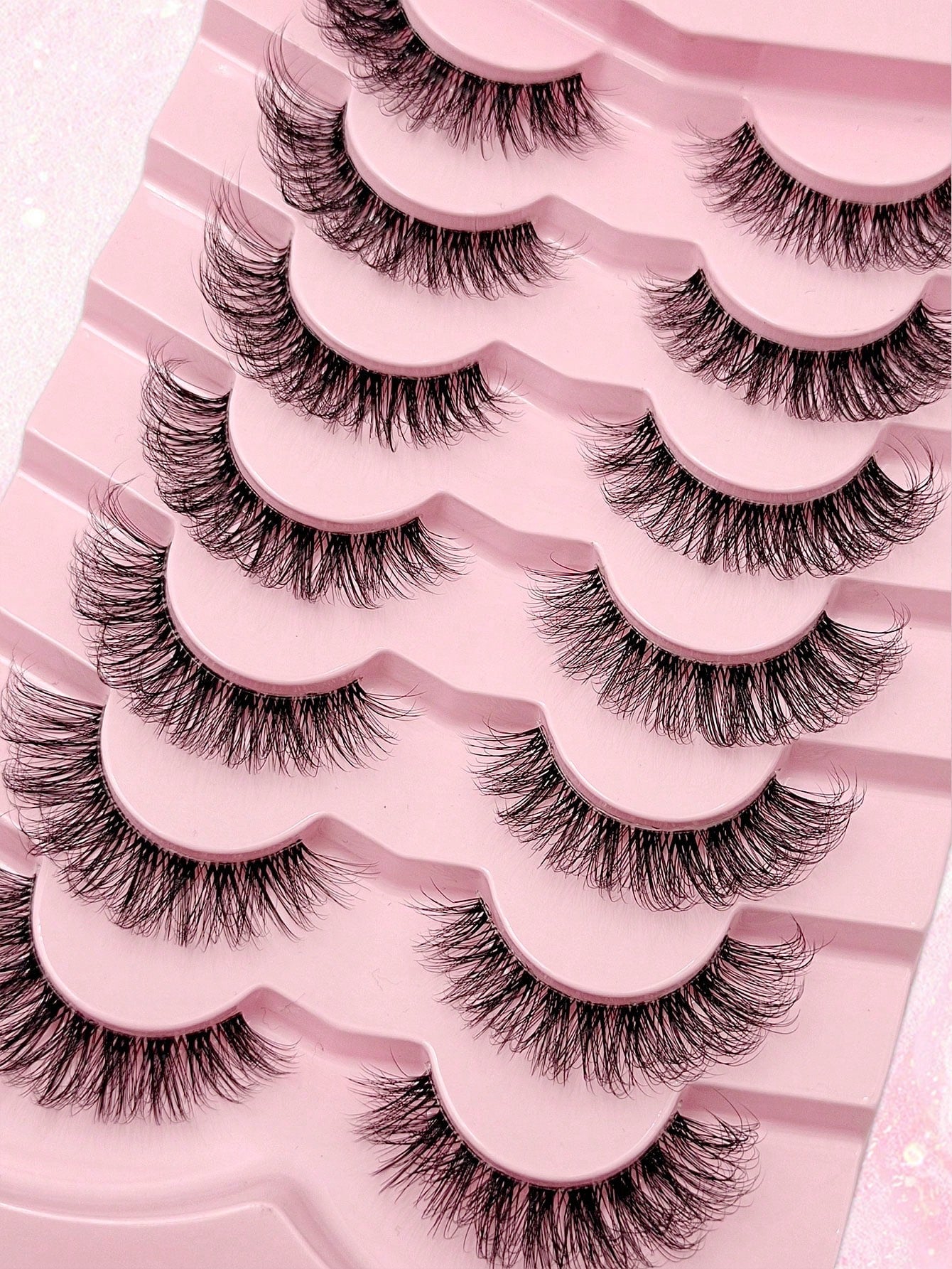 Asiteo 7 Pairs Fluffy Cat Eye False Eyelashes, Natural & Realistic Mink Lashes, Soft & Voluminous, Long Wispy Ends, Suitable For Daily Use