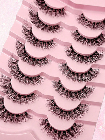 Asiteo 7 Pairs Fluffy Cat Eye False Eyelashes, Natural & Realistic Mink Lashes, Soft & Voluminous, Long Wispy Ends, Suitable For Daily Use