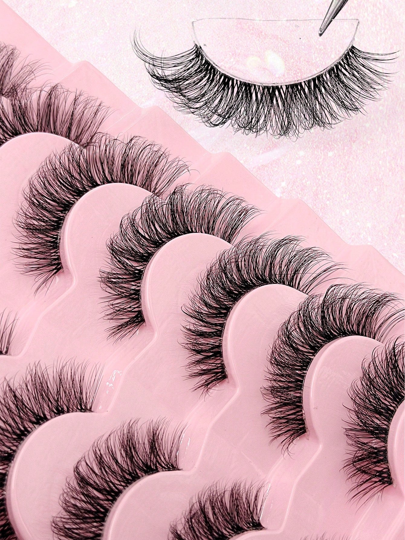 Asiteo 7 Pairs Fluffy Cat Eye False Eyelashes, Natural & Realistic Mink Lashes, Soft & Voluminous, Long Wispy Ends, Suitable For Daily Use