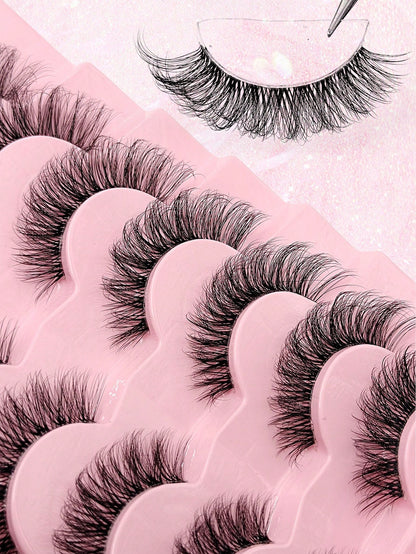 Asiteo 7 Pairs Fluffy Cat Eye False Eyelashes, Natural & Realistic Mink Lashes, Soft & Voluminous, Long Wispy Ends, Suitable For Daily Use