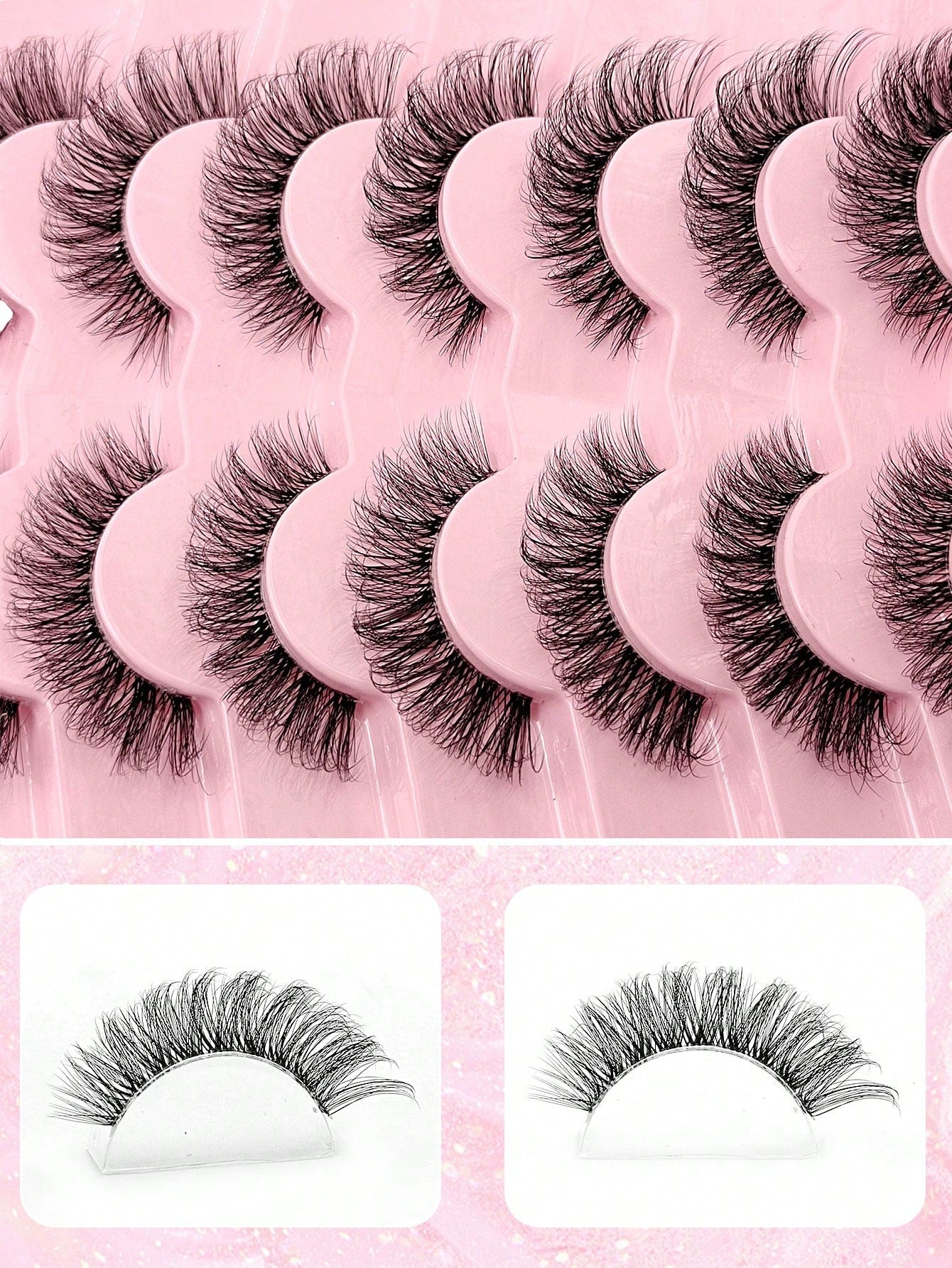 Asiteo 7 Pairs Fluffy Cat Eye False Eyelashes, Natural & Realistic Mink Lashes, Soft & Voluminous, Long Wispy Ends, Suitable For Daily Use
