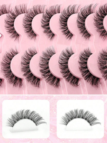 Asiteo 7 Pairs Fluffy Cat Eye False Eyelashes, Natural & Realistic Mink Lashes, Soft & Voluminous, Long Wispy Ends, Suitable For Daily Use