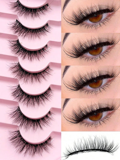 Asiteo 7 Pairs Fluffy Cat Eye False Eyelashes, Natural & Realistic Mink Lashes, Soft & Voluminous, Long Wispy Ends, Suitable For Daily Use