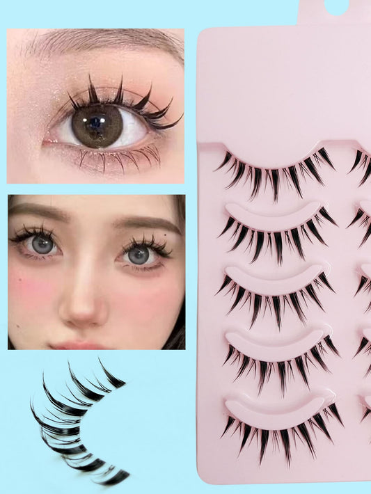 Asiteo Manga Lashes, 5pairs Natural Transparent Plastic Band  Pointed Cat Eye False Eyelashes
