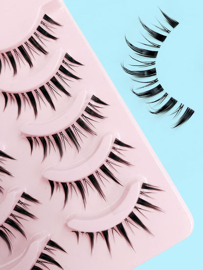 Asiteo Manga Lashes, 5pairs Natural Transparent Plastic Band  Pointed Cat Eye False Eyelashes