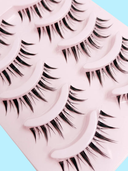 Asiteo Manga Lashes, 5pairs Natural Transparent Plastic Band  Pointed Cat Eye False Eyelashes