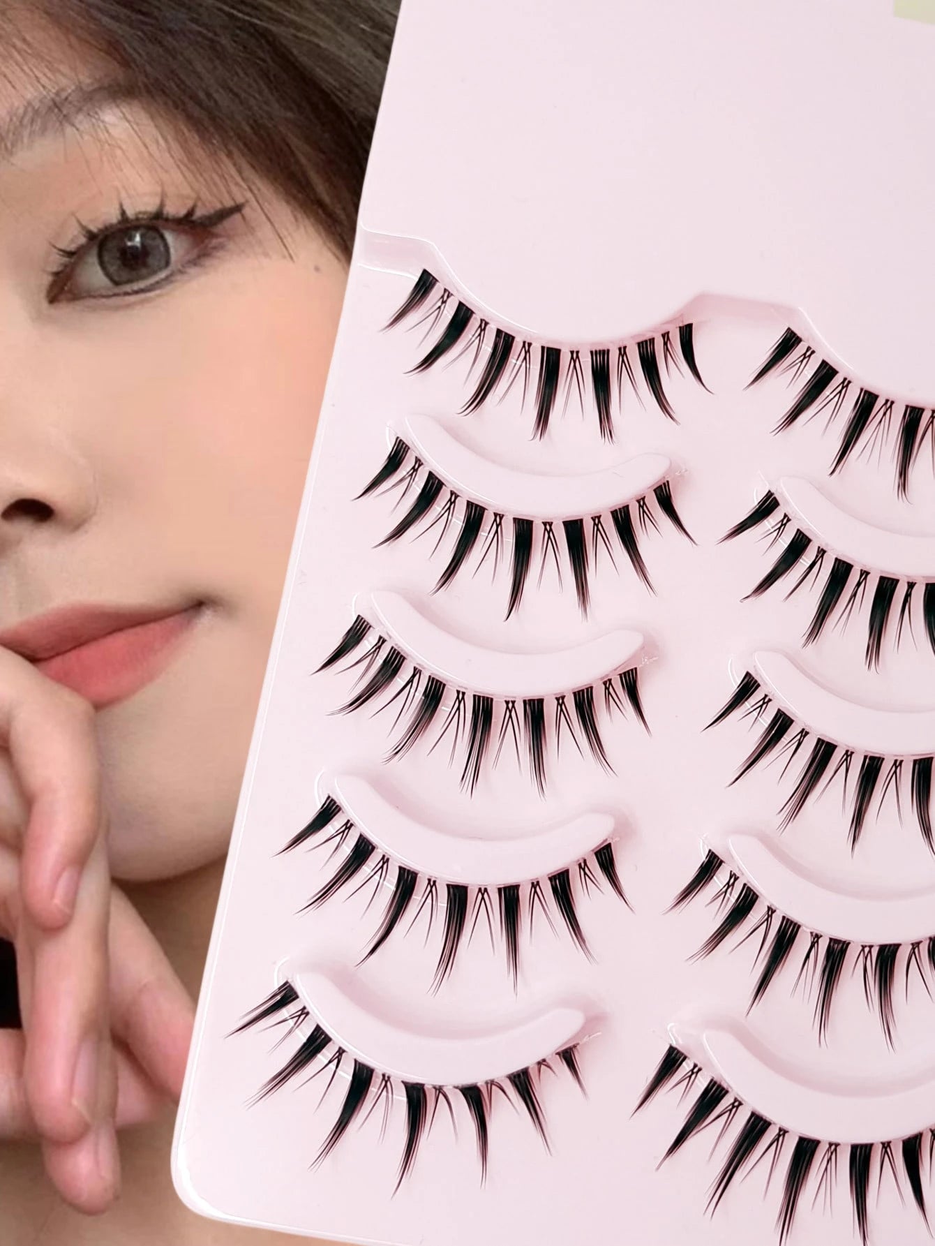 Asiteo Manga Lashes, 5pairs Natural Transparent Plastic Band  Pointed Cat Eye False Eyelashes