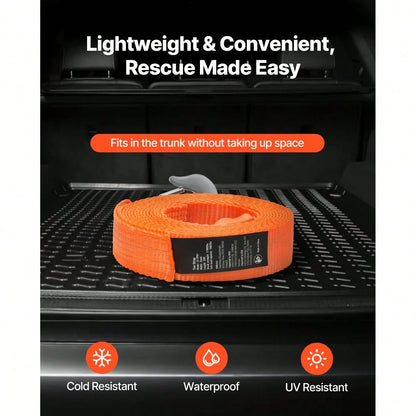 ATV Tow Strap With Hooks, 2-Inch X 20-Foot, 17000 Lbs Capacity, Durable Recovery Rope With Security Hooks For Trucks And Vehicles, Essential Towing Accessory For Roadside Assistance