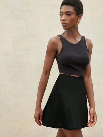Aveloria Modichic New Classic French Elegant Minimalist Satin Material Solid Color Tie-Up Adjustable Waist Casual High Waist Skirt For Women