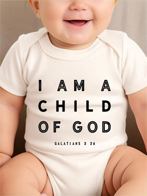 AYJK7 I AM A CHILD OF GOD Print Funny Newborn Boys Clothes 100% Cotton Casual Comfortable Short Sleeve Baby Romper
