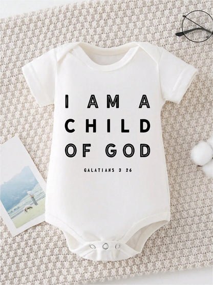 AYJK7 I AM A CHILD OF GOD Print Funny Newborn Boys Clothes 100% Cotton Casual Comfortable Short Sleeve Baby Romper