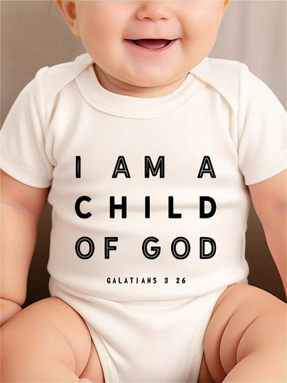 AYJK7 I AM A CHILD OF GOD Print Funny Newborn Boys Clothes 100% Cotton Casual Comfortable Short Sleeve Baby Romper