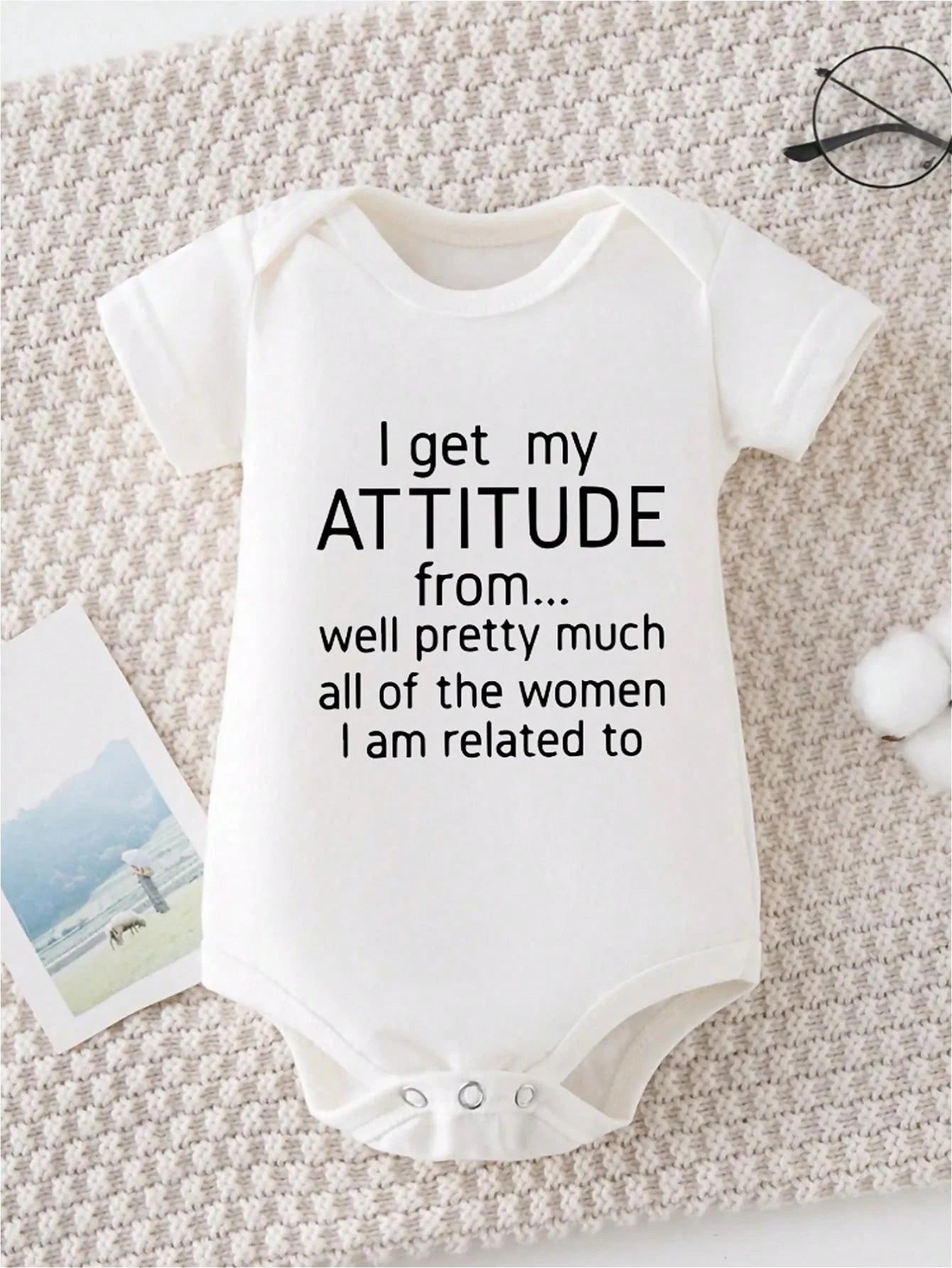 AYJK7 I GET MY ATTITUDE Print Funny Newborn Boys Clothes 100% Cotton Triangle Jumpsuit, Casual Comfortable Short Sleeve Baby Romper