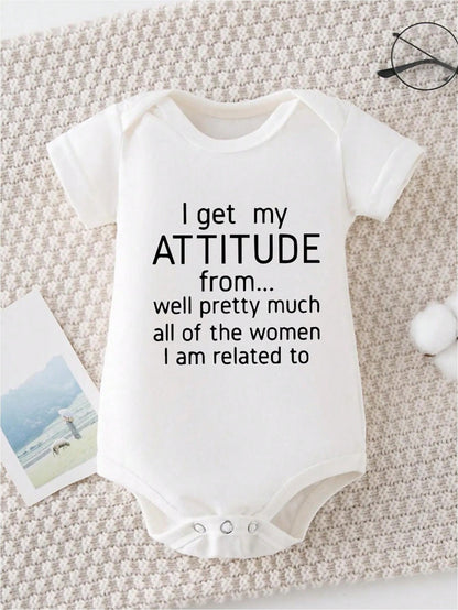 AYJK7 I GET MY ATTITUDE Print Funny Newborn Boys Clothes 100% Cotton Triangle Jumpsuit, Casual Comfortable Short Sleeve Baby Romper