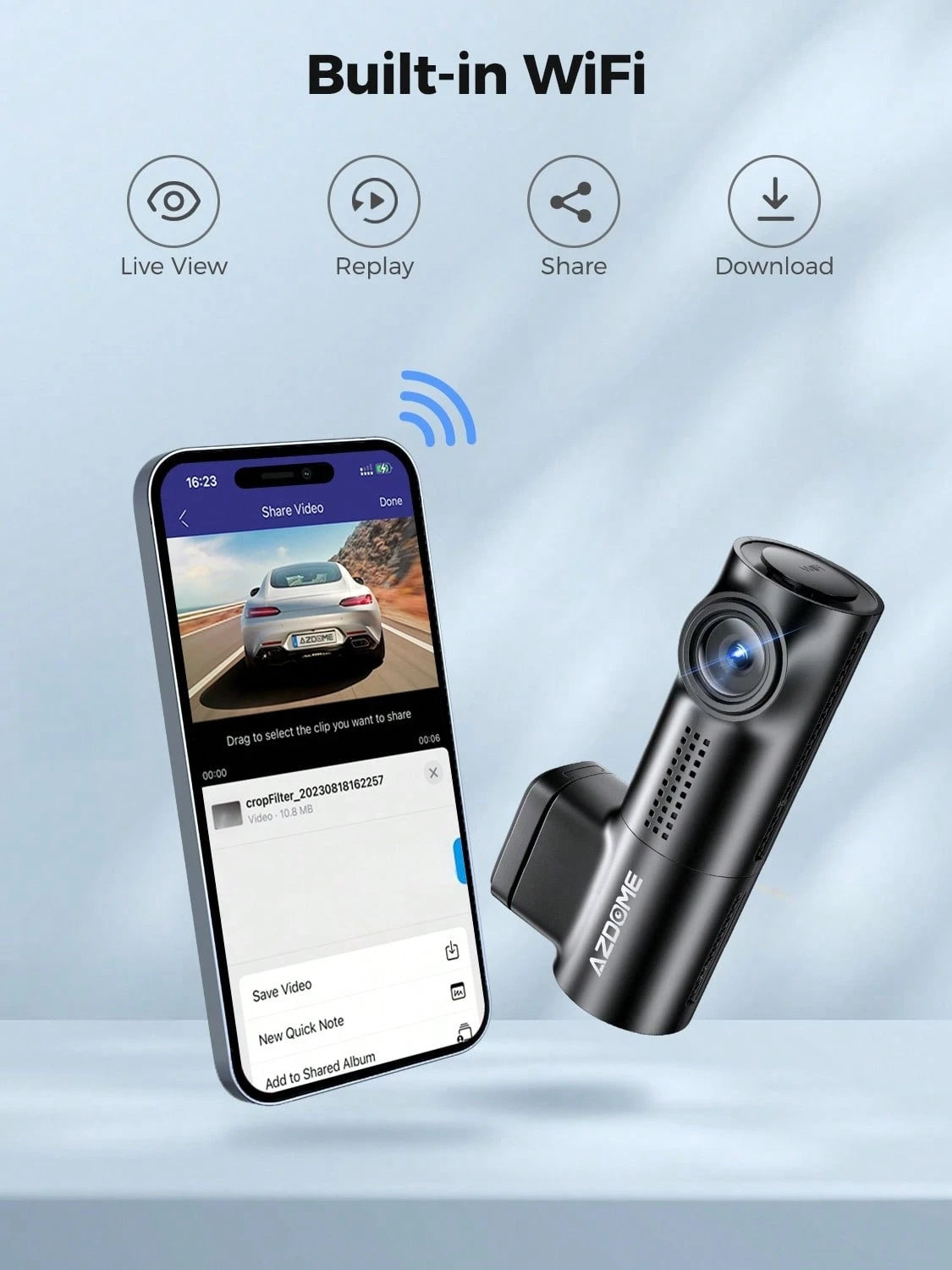Azdome Dash Camera For Cars, 1296P WiFi Full UHD Car CameraCam, Front Dash Camera For Cars, Driving Recorder With Loop Recording, G-Sensor, Super Night Vision, 24H Parking Mode, WDR, Motion Detection
