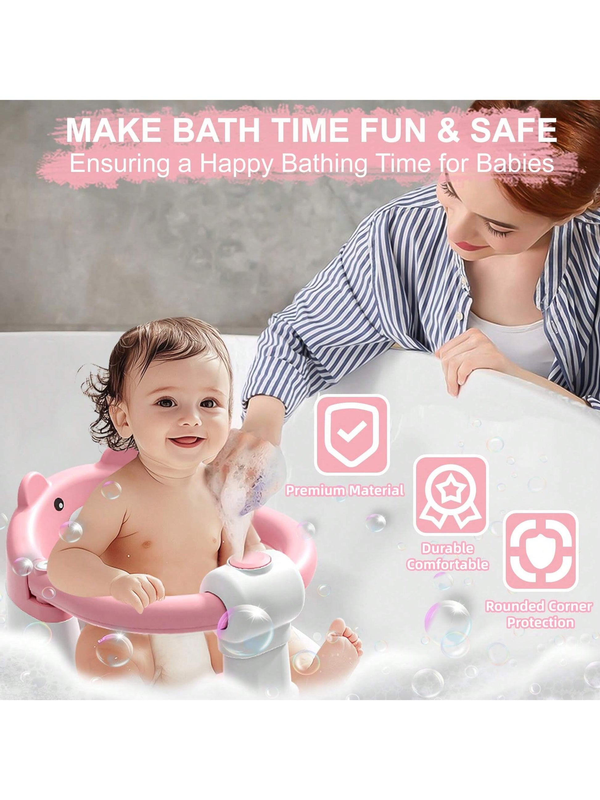 Baby Bath Seat For Babies 6 Months & Up, Toddler Bath Seats For Babies Sitting Up, Non-Slip Infant Bath Tub Chair With 4 Suction Cups & Soft Cushion For Shower, Compact Toddler Bathtub Seat