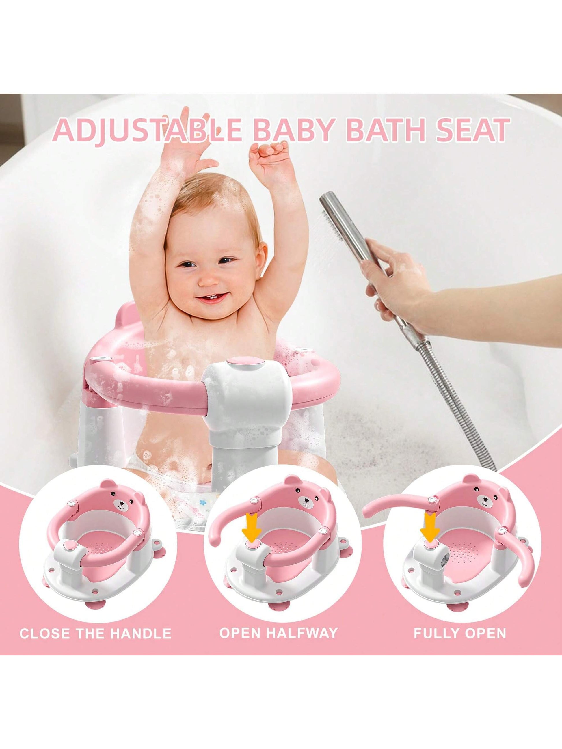Baby Bath Seat For Babies 6 Months & Up, Toddler Bath Seats For Babies Sitting Up, Non-Slip Infant Bath Tub Chair With 4 Suction Cups & Soft Cushion For Shower, Compact Toddler Bathtub Seat