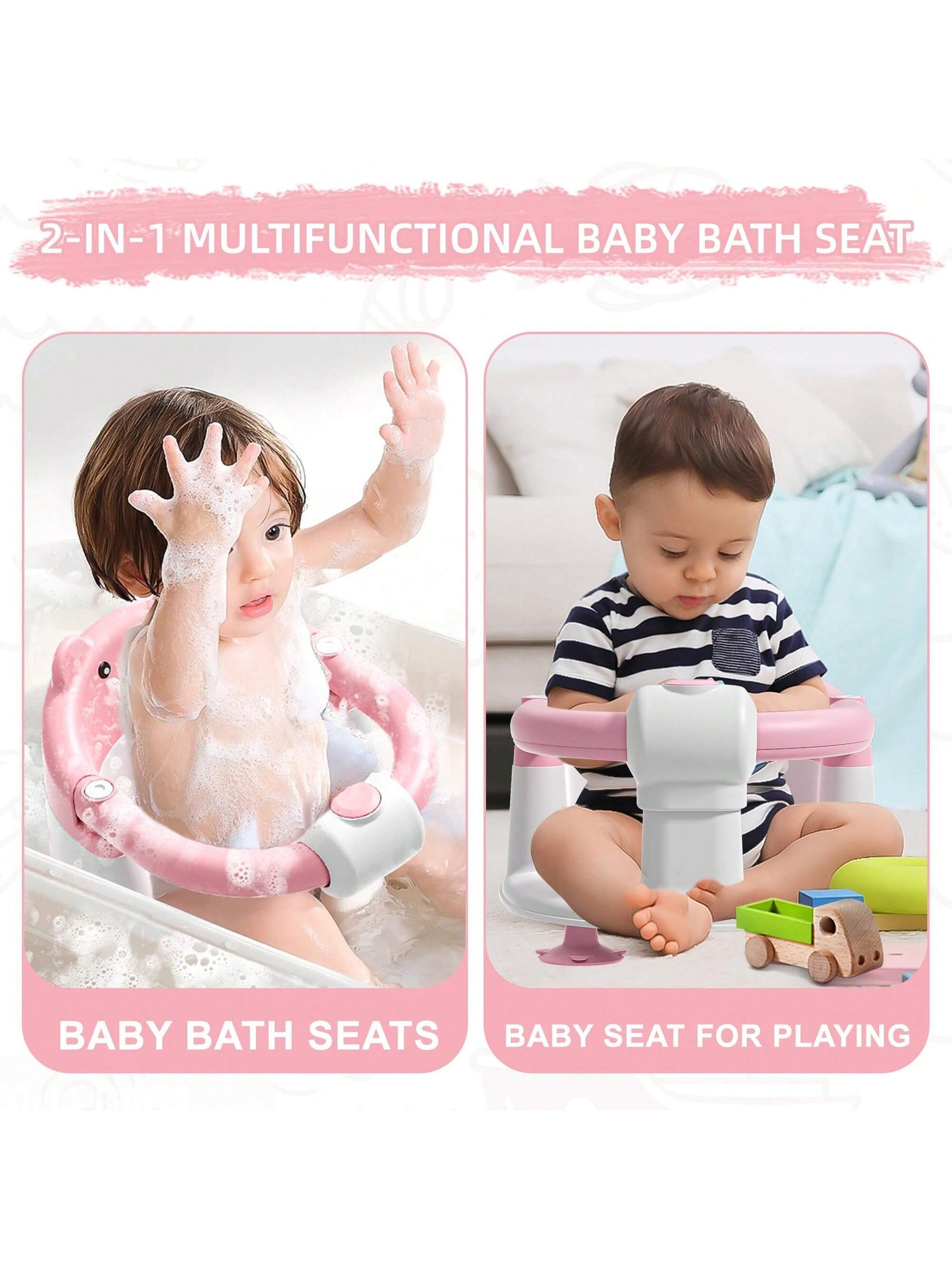 Baby Bath Seat For Babies 6 Months & Up, Toddler Bath Seats For Babies Sitting Up, Non-Slip Infant Bath Tub Chair With 4 Suction Cups & Soft Cushion For Shower, Compact Toddler Bathtub Seat