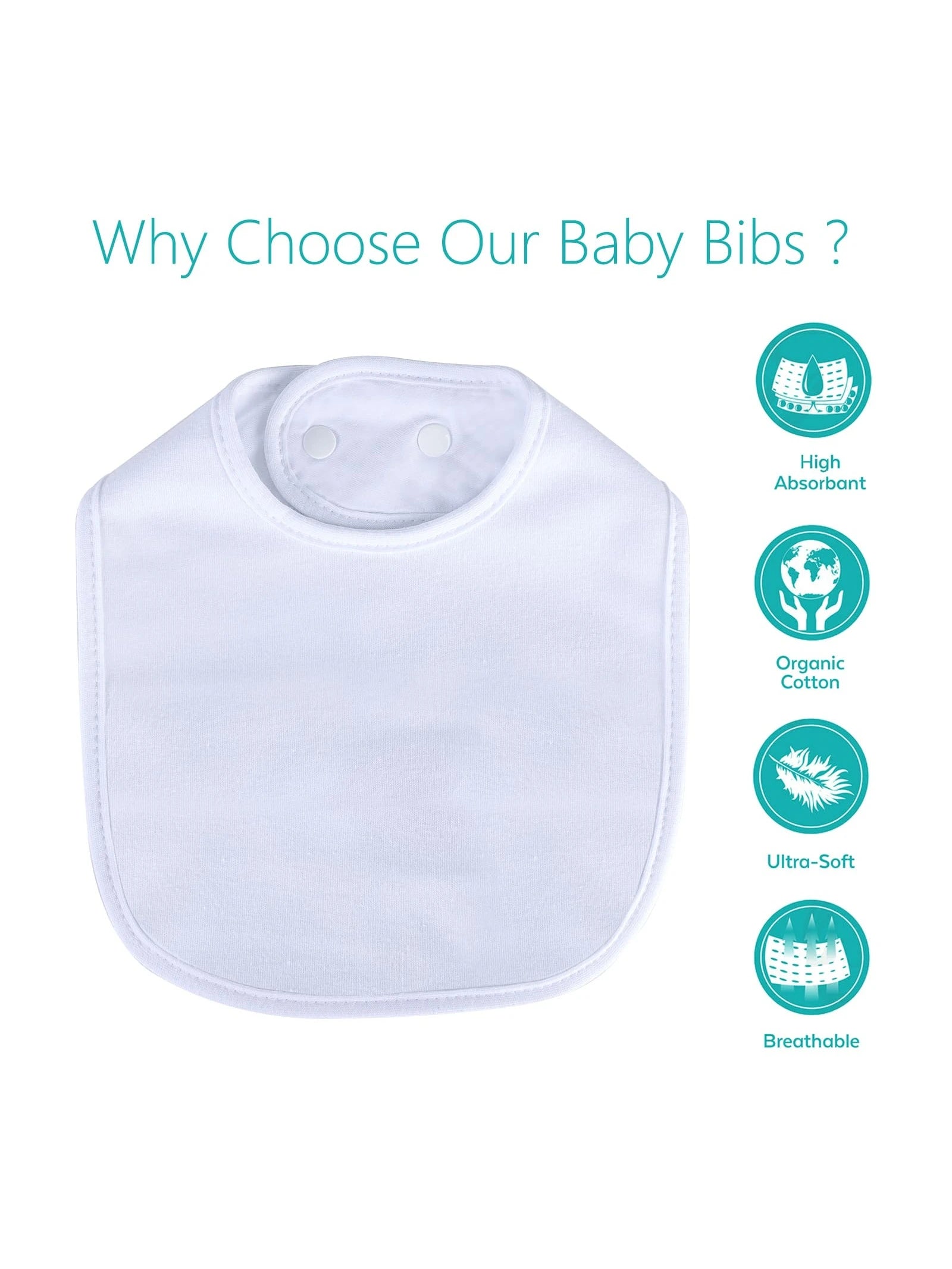 Baby Bibs Waterproof 100% Cotton Super Soft and Absorbent Unisex Bibs With Adjustable Snap for Baby Boys and Girls 0-36 Months 10 Pack
