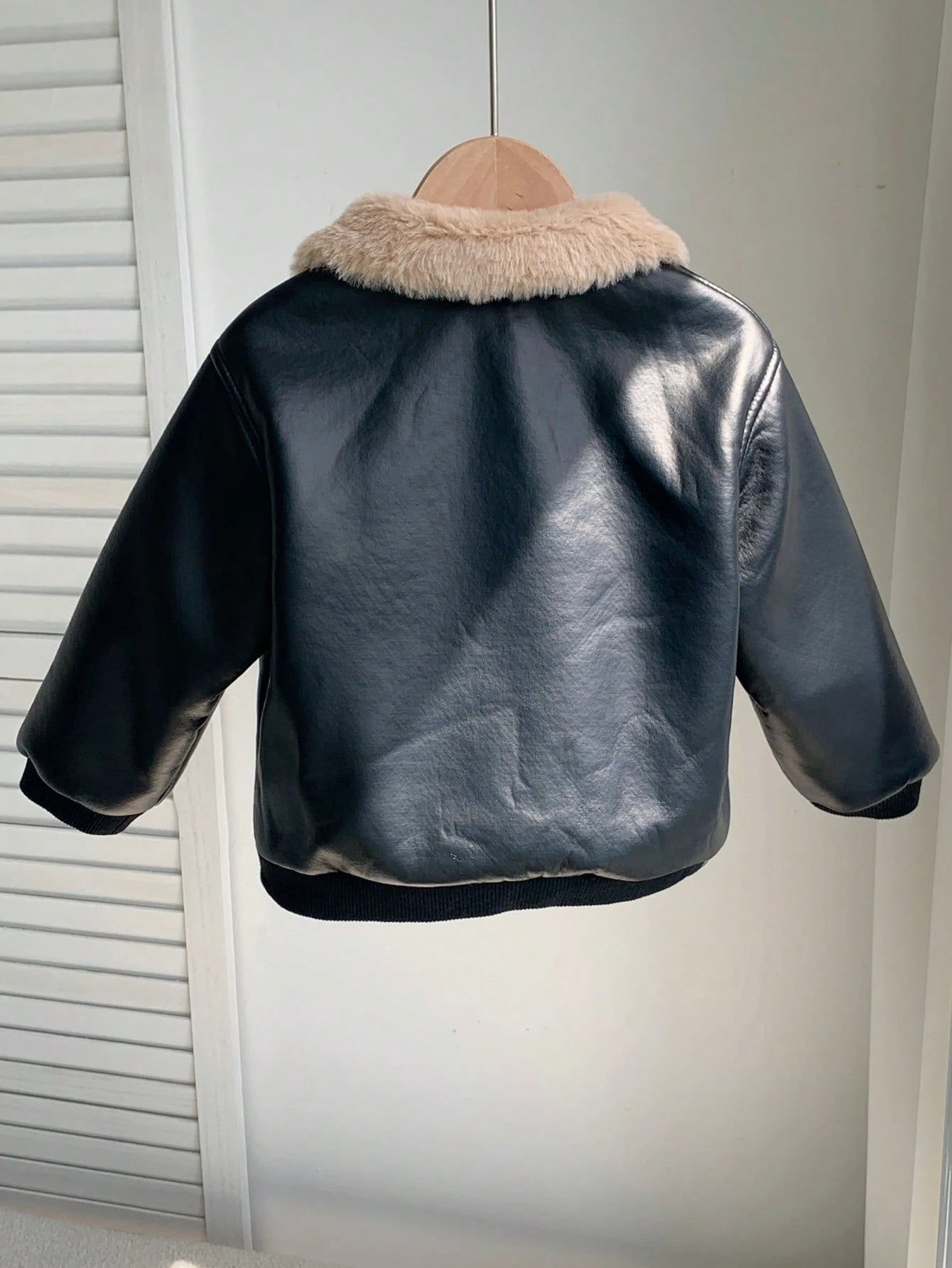 Baby Boy Autumn/Winter Cute Versatile Casual Black PU Thermal Lined Jacket