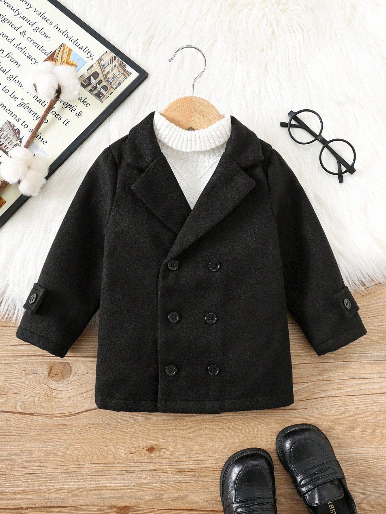 Baby Boy Classic Double-Breasted,Dark Green,Winter,Modest,Birthday,Warm Thermal Lined Casual Outerwear For Daily,Party,Photography,Holidays Autumn