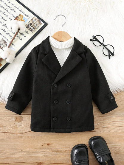 Baby Boy Classic Double-Breasted,Dark Green,Winter,Modest,Birthday,Warm Thermal Lined Casual Outerwear For Daily,Party,Photography,Holidays Autumn
