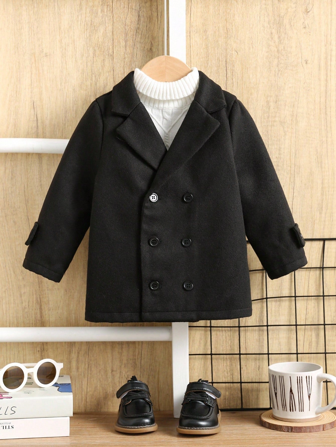 Baby Boy Classic Double-Breasted,Dark Green,Winter,Modest,Birthday,Warm Thermal Lined Casual Outerwear For Daily,Party,Photography,Holidays Autumn