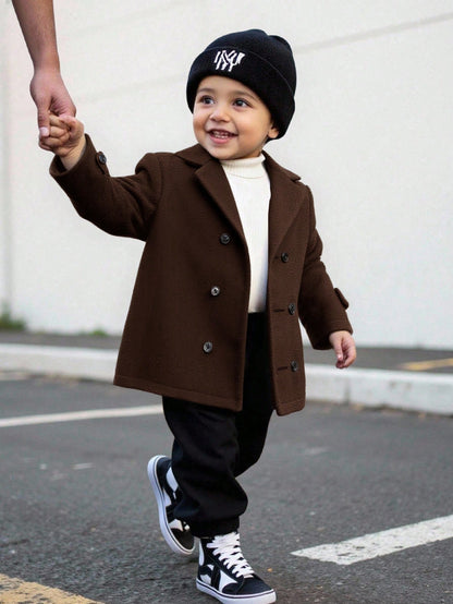 Baby Boy Classic Double-Breasted,Dark Green,Winter,Modest,Birthday,Warm Thermal Lined Casual Outerwear For Daily,Party,Photography,Holidays Autumn