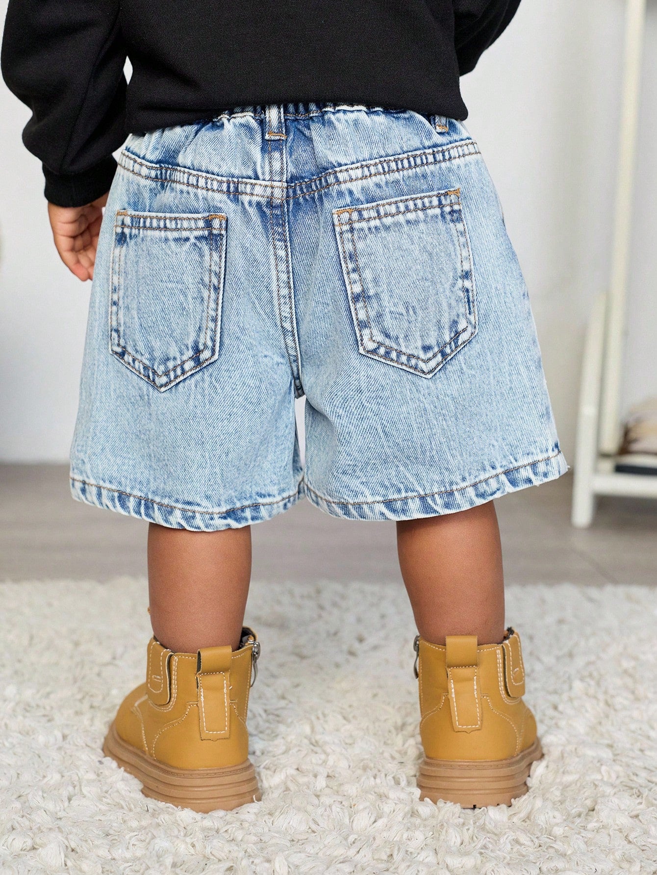 Baby Boy Urban Street Vintage Distressed Urban Cross Embroidered Blue Denim Long Jeans Shorts Bermuda Spring Summer,For Baby Dailywear Spring Summer And Back To School,Streetwear,Boy Christmas,New Yea