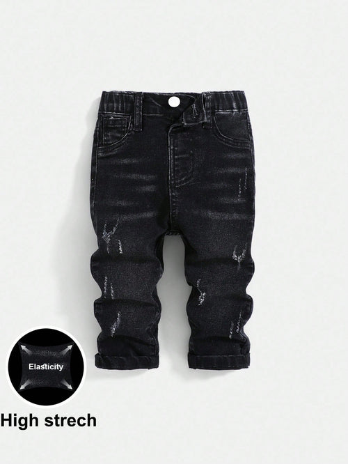 Baby Boys Casual Soft Cute Ripped Cat Whiskers High Stretch Skinny Black Denim Jeans,Casual And Versatile For Baby Boys Indoor/Outdoor Fall/Winter Clothes