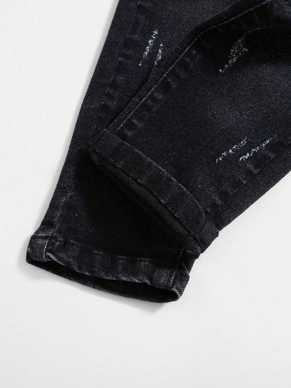 Baby Boys Casual Soft Cute Ripped Cat Whiskers High Stretch Skinny Black Denim Jeans,Casual And Versatile For Baby Boys Indoor/Outdoor Fall/Winter Clothes
