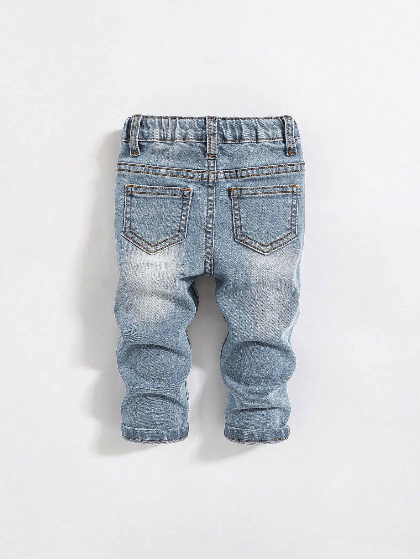 Baby Boys' Cute Distressed Toothpick Pleated Design High Stretch Skinny Blue Jeans,For Baby Boys Fall Clothes