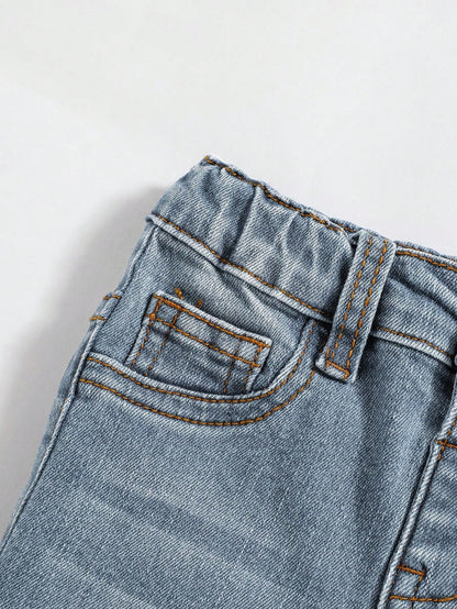 Baby Boys' Cute Distressed Toothpick Pleated Design High Stretch Skinny Blue Jeans,For Baby Boys Fall Clothes